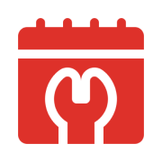 Red calendar with wrench icon.