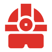 Red abstract symbol on black background.